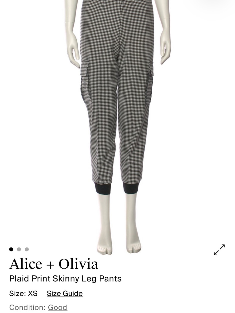 Alice + Olivia Black and White Plaid Skinny Cargo Pants